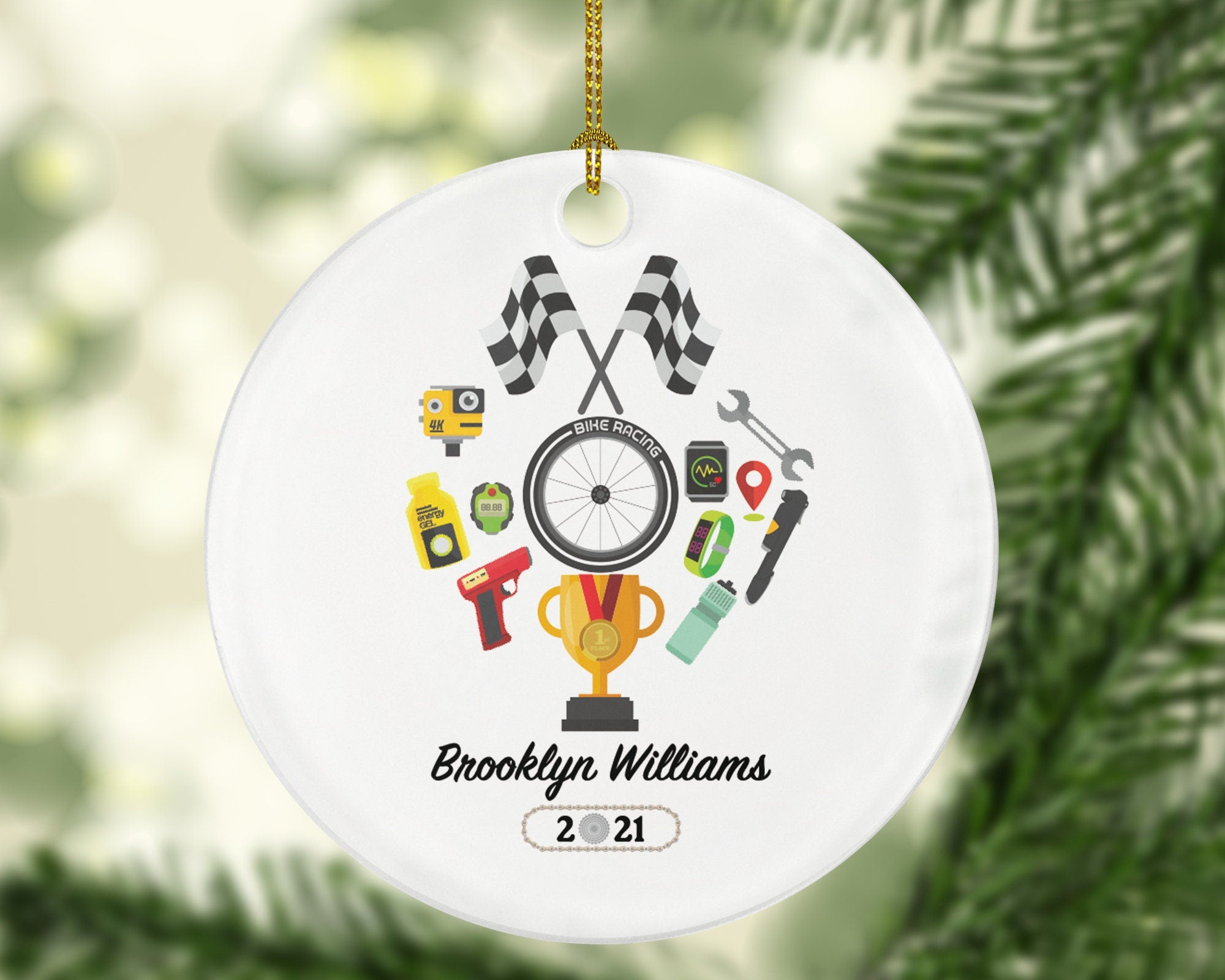Bike Rider Racing Christmas Ornament - Biker Racer Personalized Gift Riding Bicycle Cyclist Cycling Gift