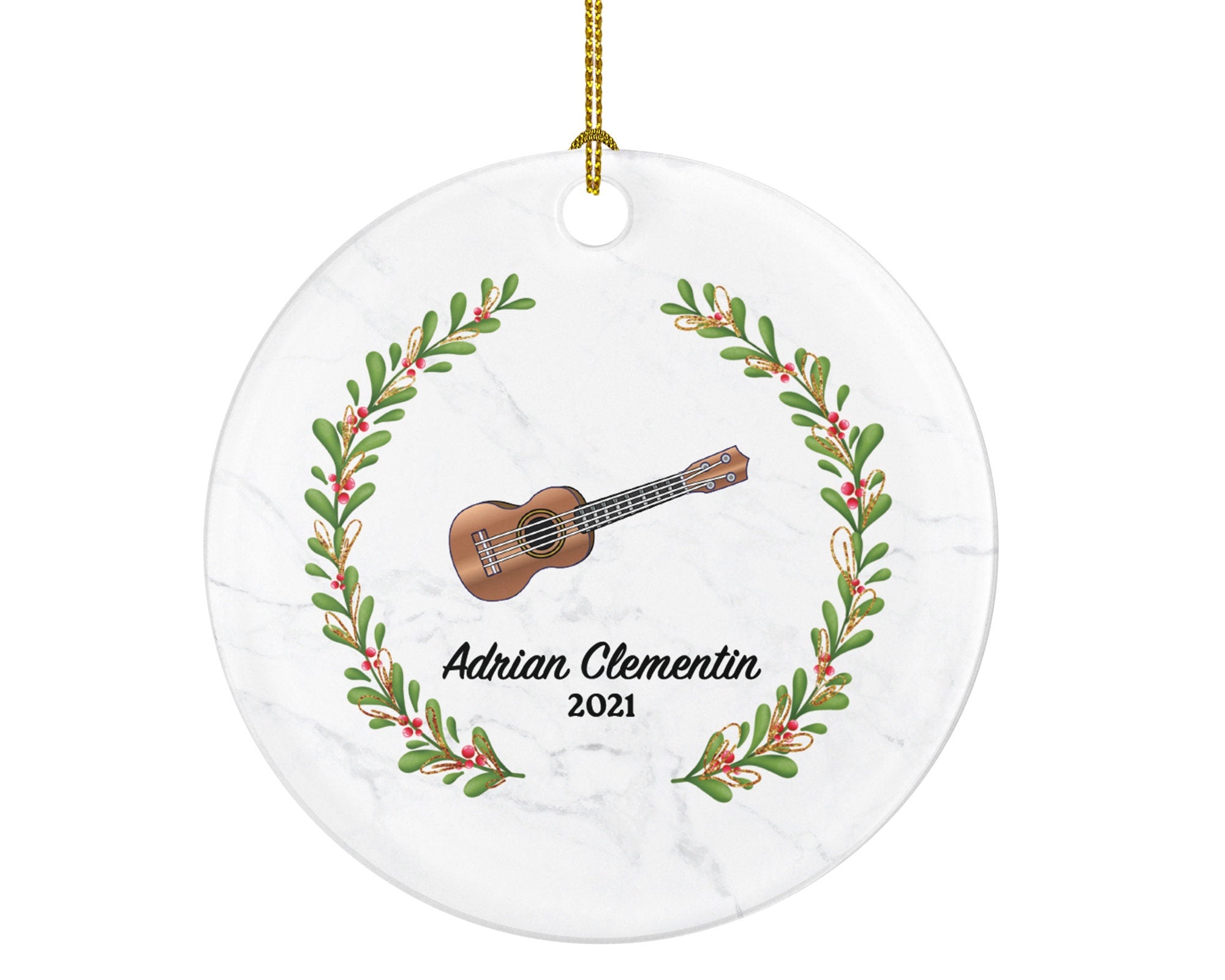 Guitar Christmas Ornament Personalized - Musical Instrument Guitarist Playing Guitar Gift for Guitarist - Custom Name Year