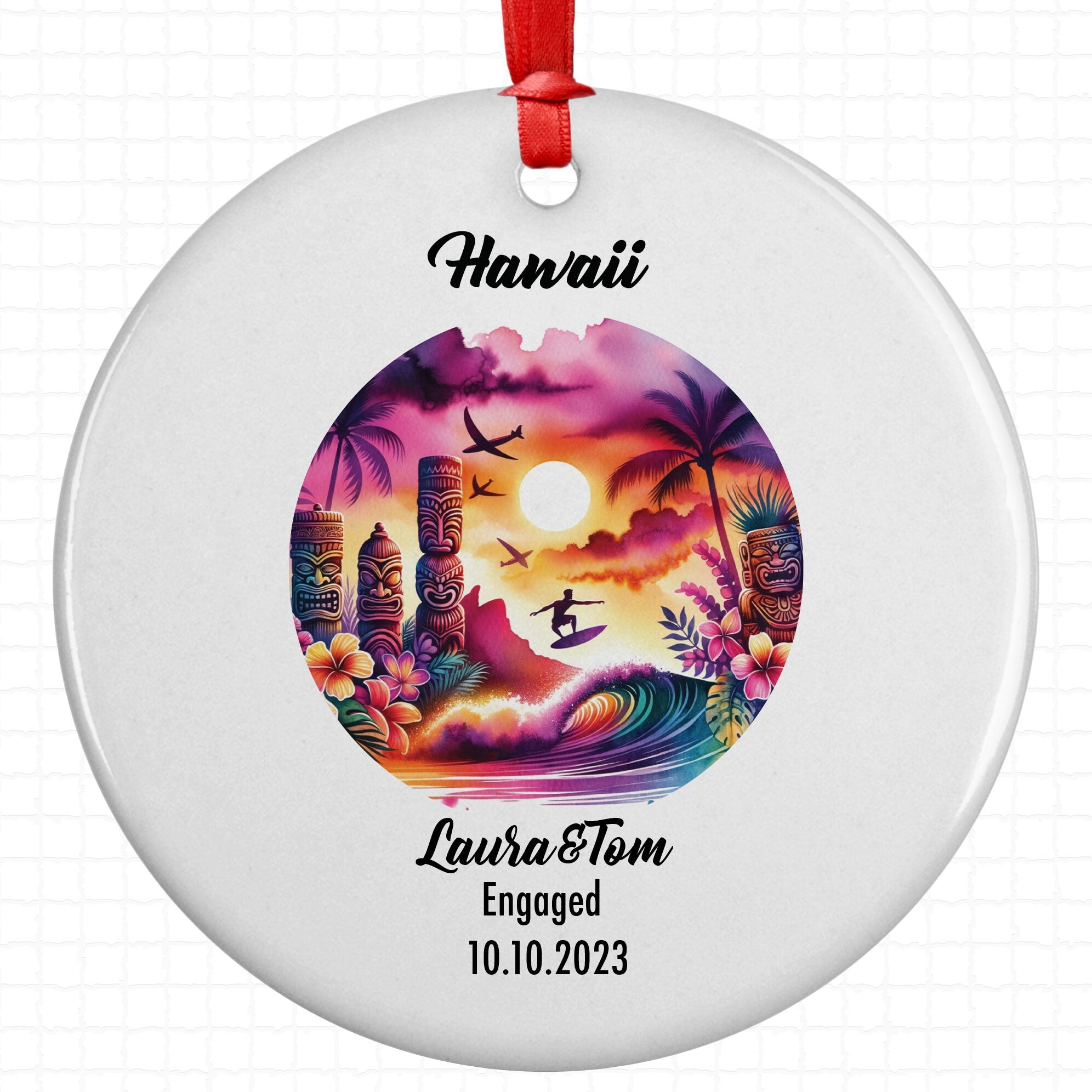 Hawaii Ornament, Engagement, Married, Travel, Gift for Engaged Couple, Engagement Gift, Trip, Vacation Souvenir