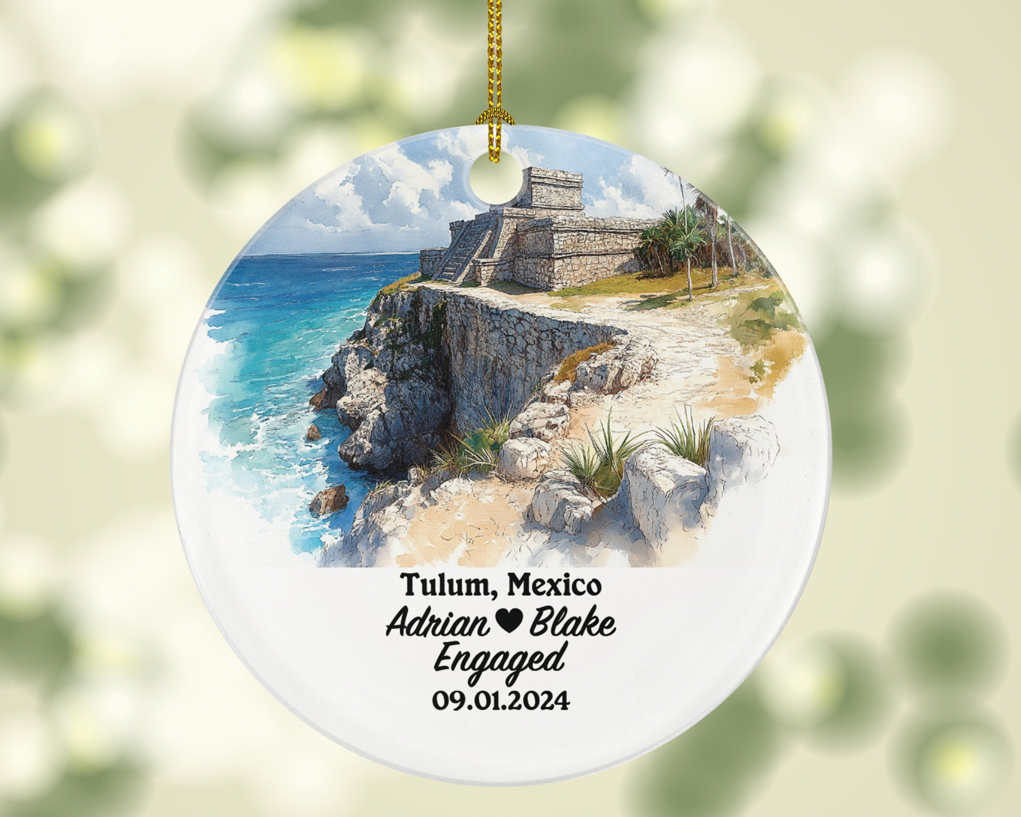 Tulum Christmas Ornament Personalized - Mexico Engaged Married Family Together Couple Travel Honeymoon Engagement Marriage