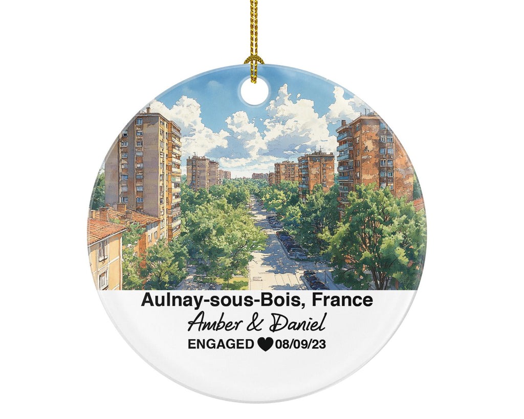 Personalized Aulnay-sous-Bois France Christmas Ornament, Parc du Sausset, Mr & Mrs Wedding, Engagement, or Honeymoon Keepsake for Couples
