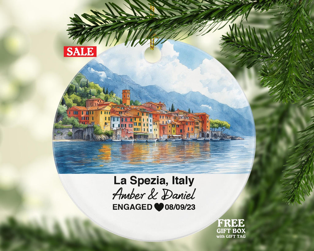 Custom La Spezia Italy Christmas Ornament, Cinque Terre, Personalized Couple Gift, Celebrate Your Wedding, Engagement, Honeymoon