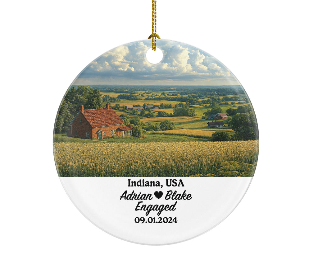 Indiana Christmas Ornament Personalized - IN Engaged Married Family Together Couple Travel Honeymoon Engagement Marriage