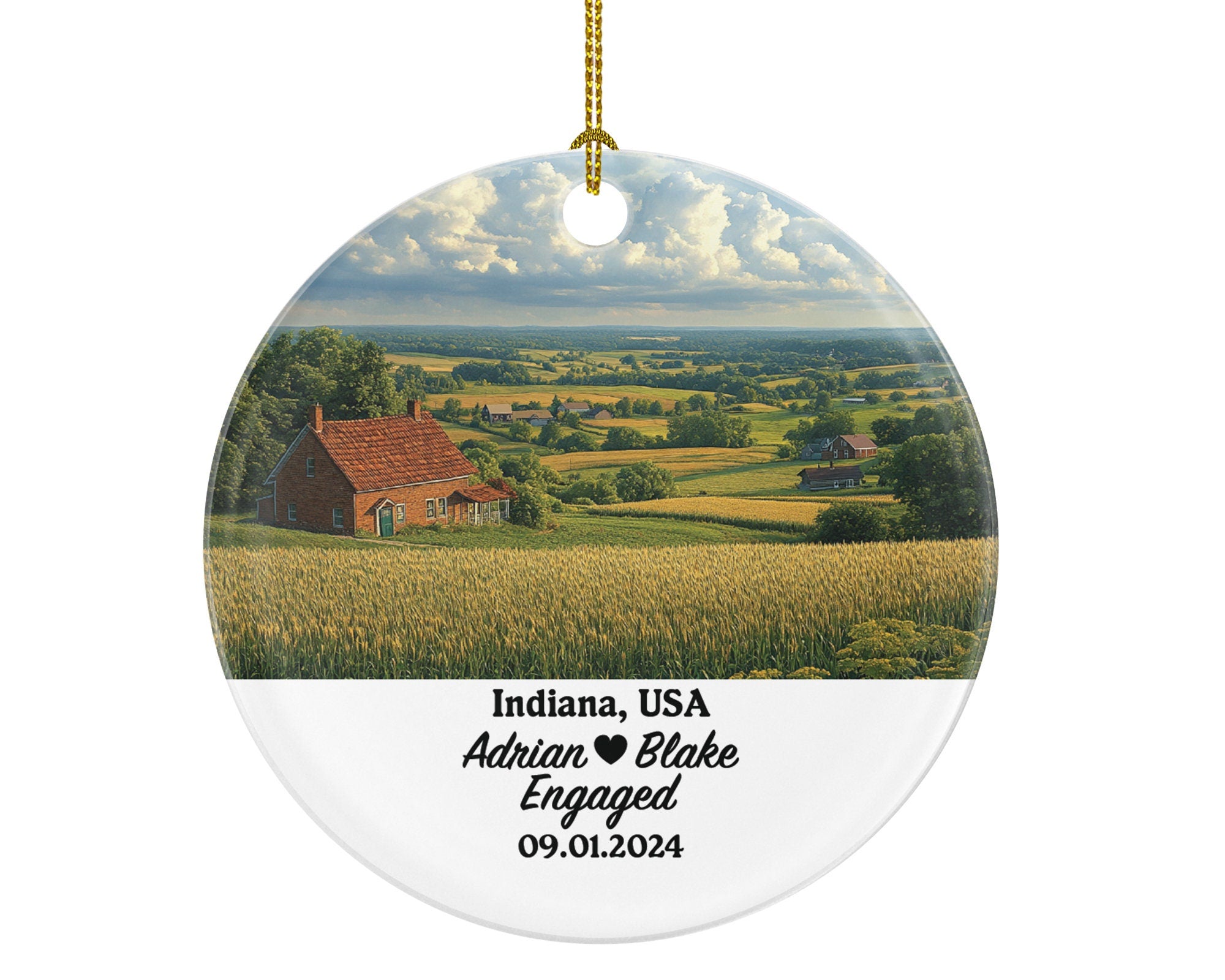 Indiana Christmas Ornament Personalized - IN Engaged Married Family Together Couple Travel Honeymoon Engagement Marriage