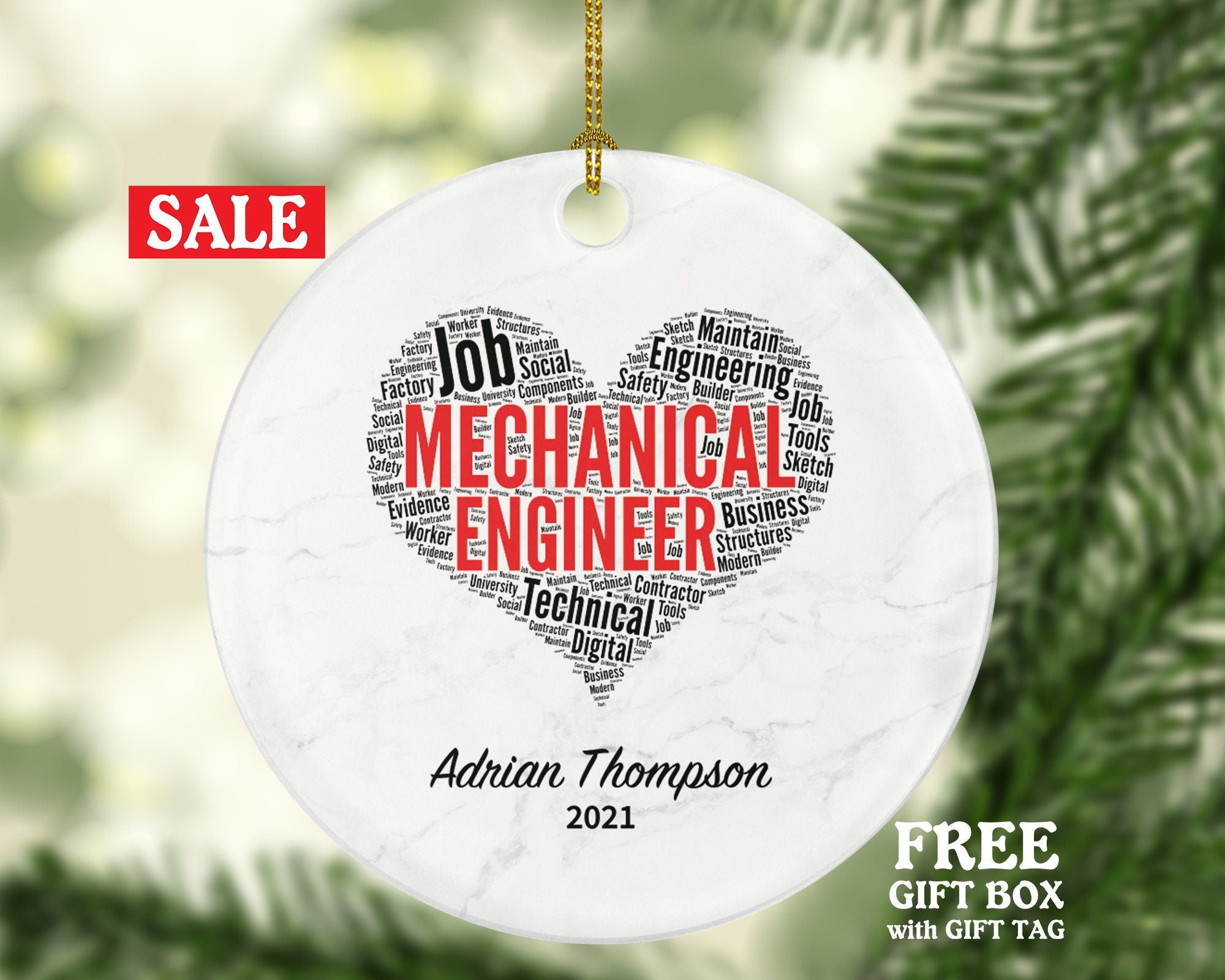 Mechanical Engineer Christmas Ornament Personalized - Engineer Custom Name Year Gift