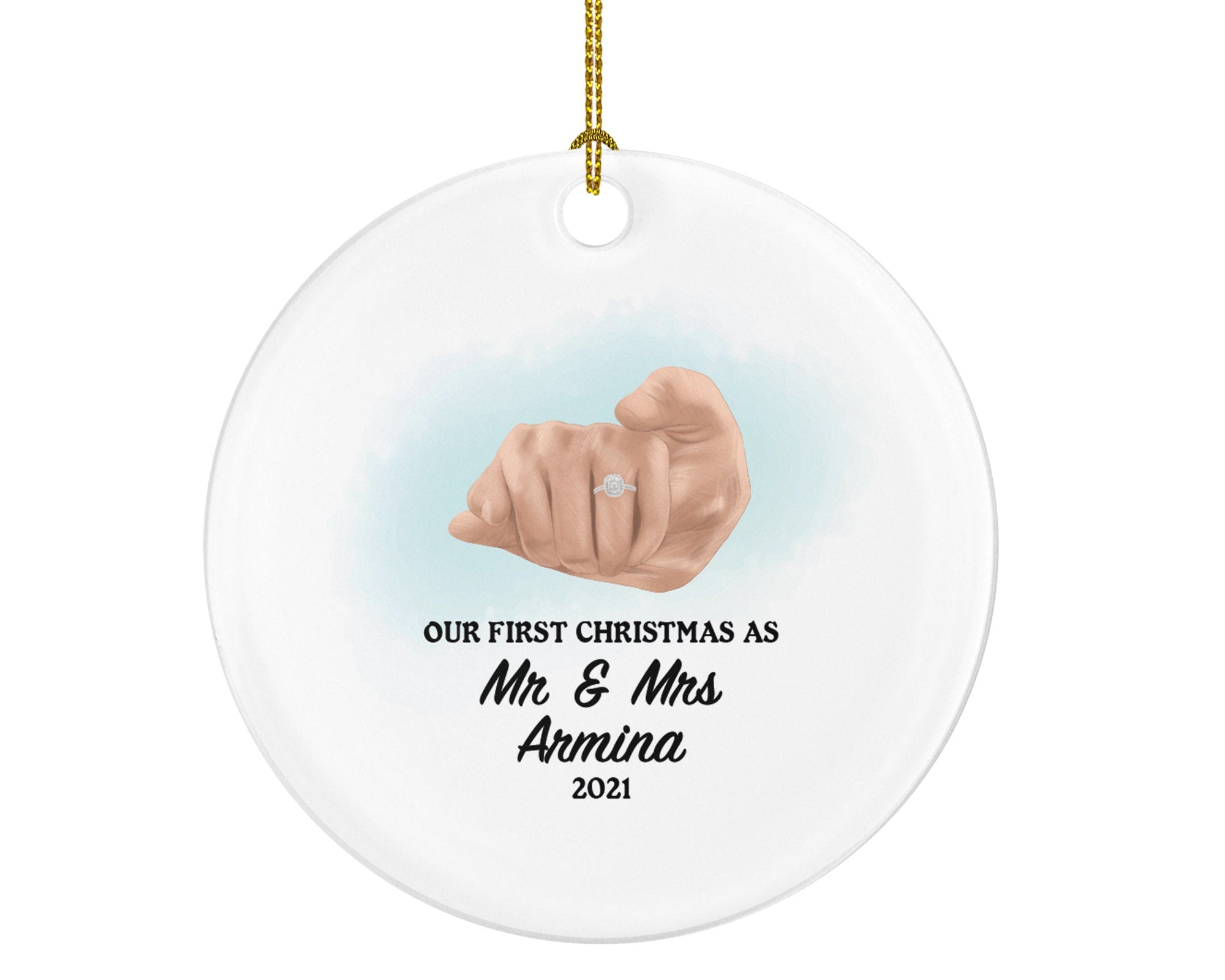 Our First Christmas as Mr & Mrs Married Couple Christmas Ornament Personalized - Newlywed Mr. and Mrs. Custom Gift - Marriage Ring