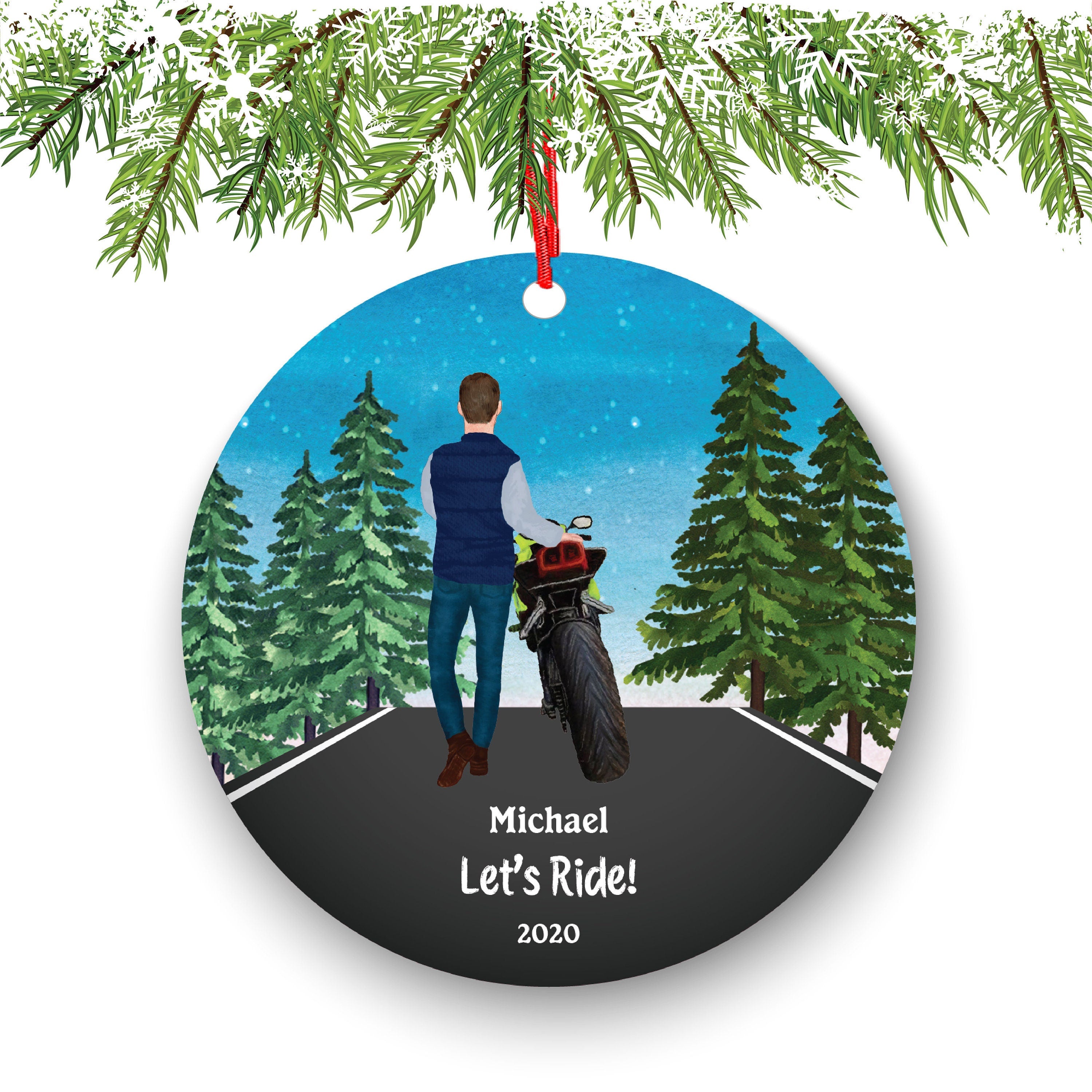 Biker Motorcyclist Personalized Christmas Ornament Motorcycle Rider Boy Male Ride Live Watercolor Dirt bike Motocross Cyclist Cycling Custom