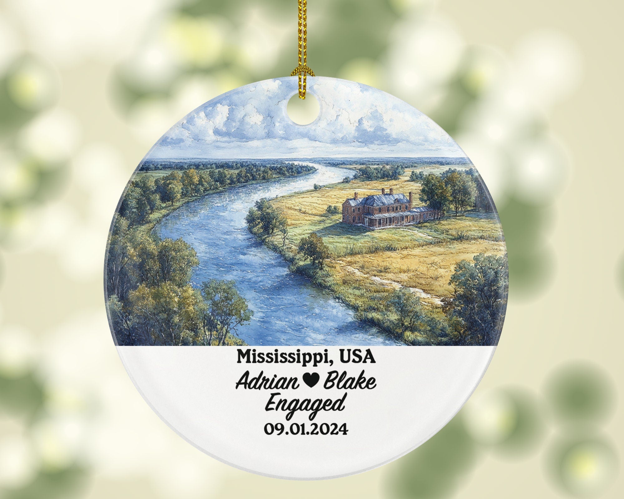 Mississippi Christmas Ornament Personalized - MS Engaged Married Family Together Couple Travel Honeymoon Engagement Marriage