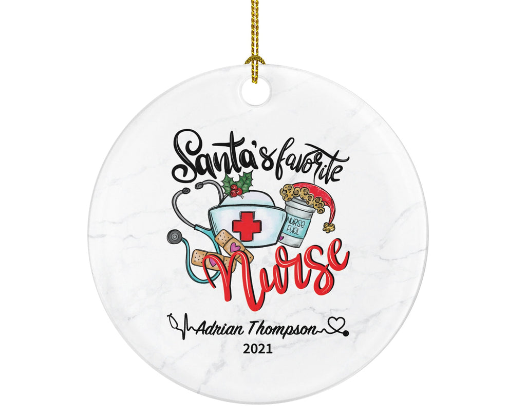 Santa's Favorite Nurse Registered Health Worker Gift from Patient for Nurse RN Custom Medical Personalized Ornament