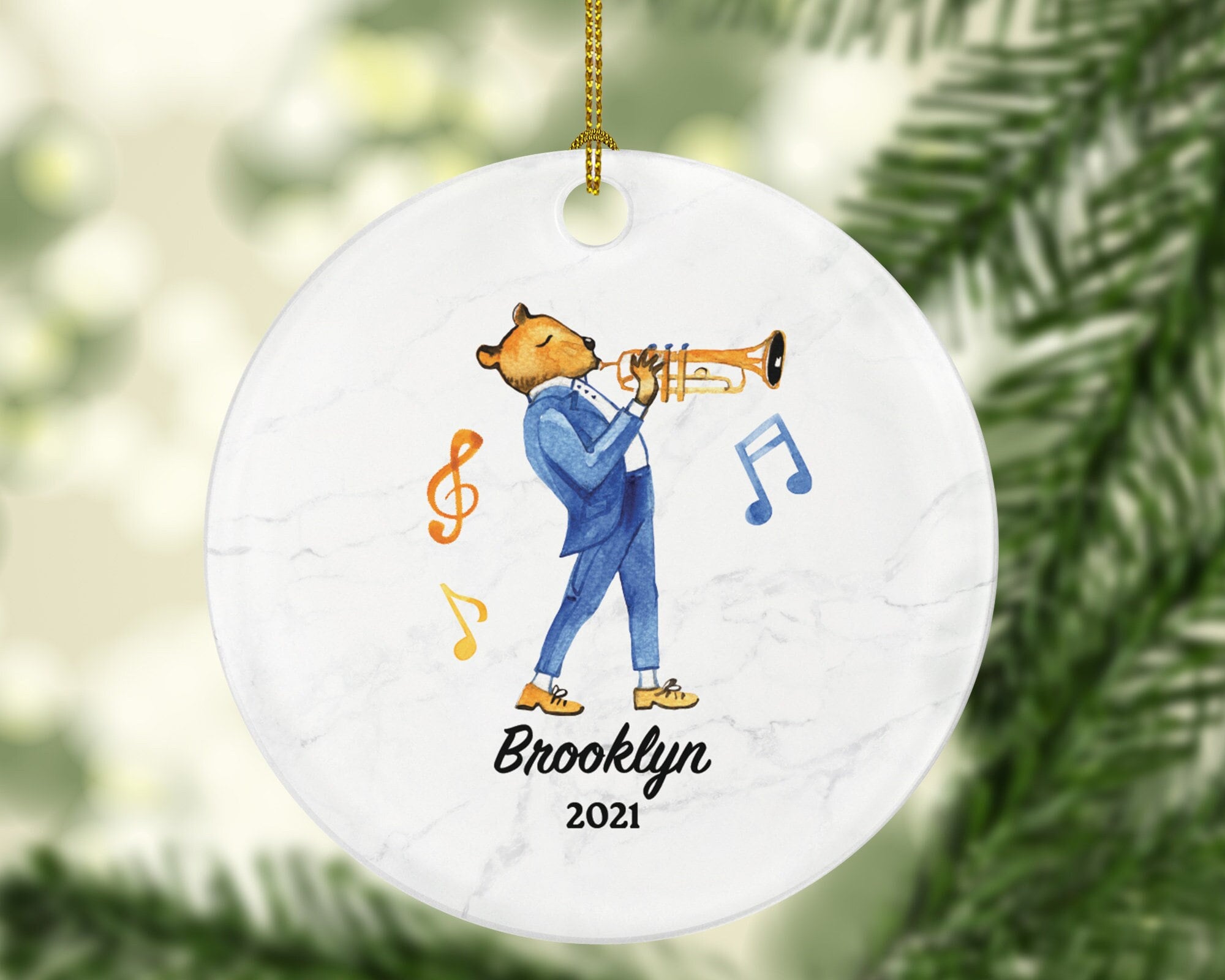 Trumpeter Christmas Ornament Personalized - Musical Instrument Playing Trumpet Gift for Trumpet Player - Custom Name Year