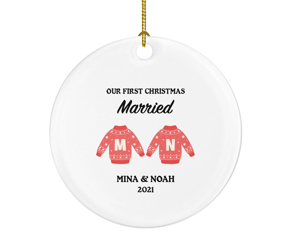 First Christmas Married Christmas Ornament - Personalized As Mr & Mrs Newlywed Wedding First Gift for a Couple Winter Sweaters Outfits