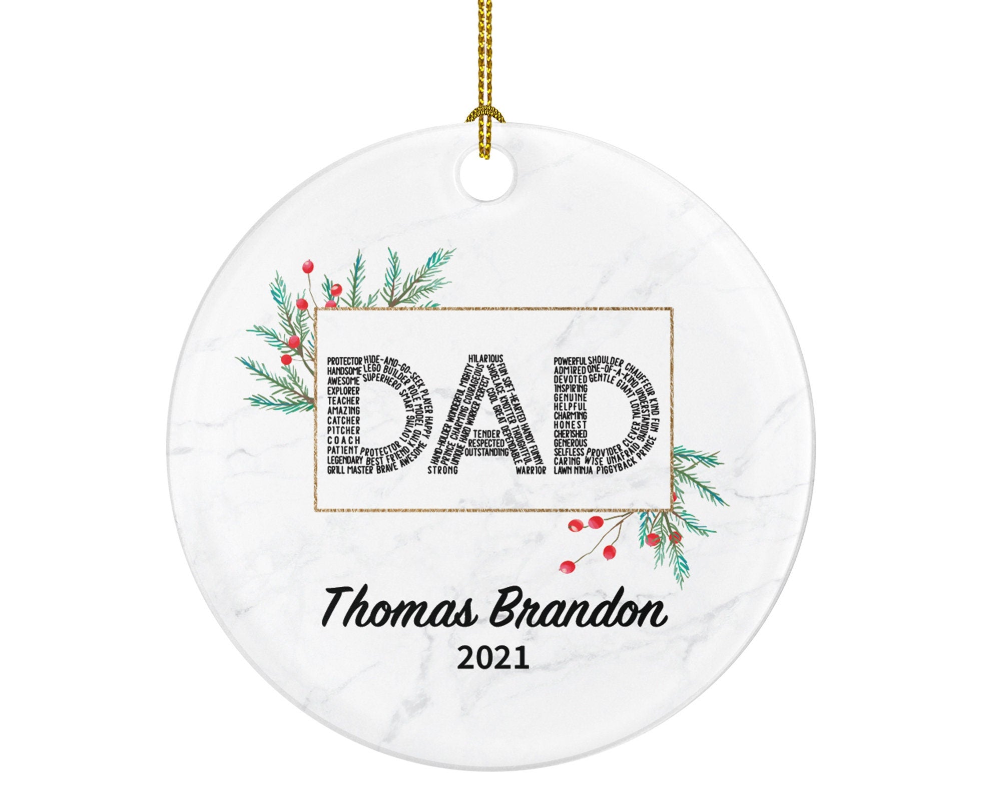 Dad Personalized Christmas Ornament, Best Dad Ever Custom First Gift from Daughter Son Wife