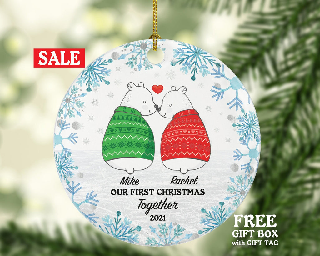Couples Christmas Ornament - First Christmas Together Personalized - Custom New Couple Bear Gift - Arctic Ornament Names and Year