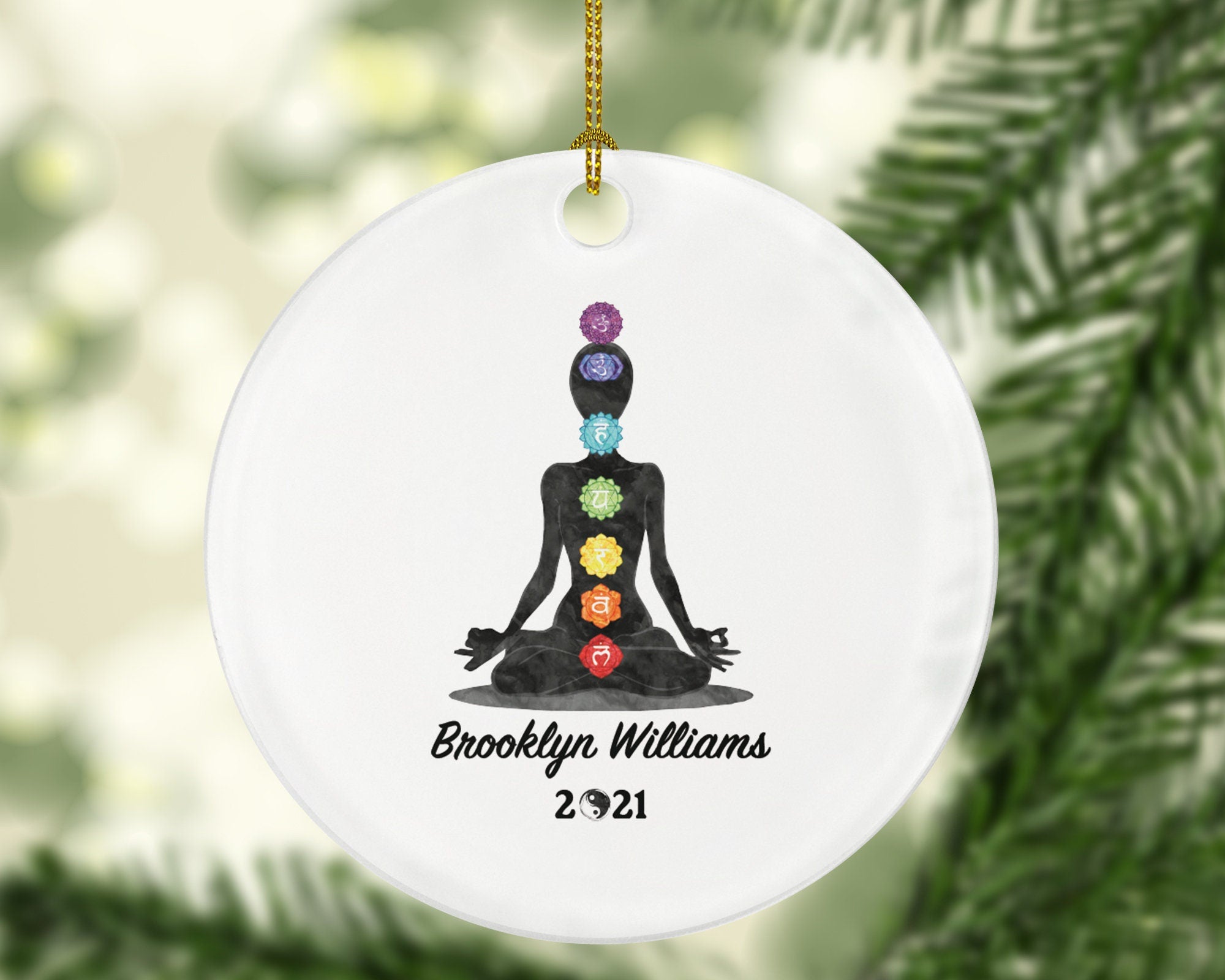 Chakra Christmas Ornament - Yoga Pose Personalized Meditation Happy Asanas, Stretching, Meditation Gift for Female Girl
