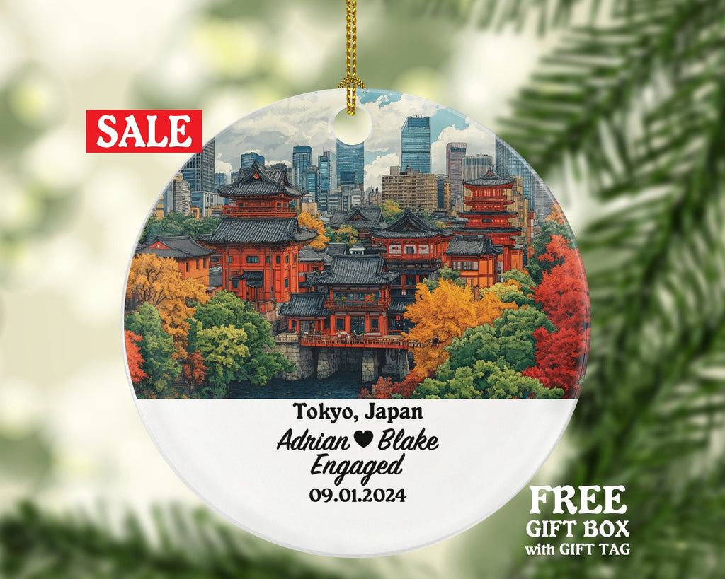 Tokyo Christmas Ornament Personalized - Japan Engaged Married Family Together Couple Travel Honeymoon Engagement Marriage