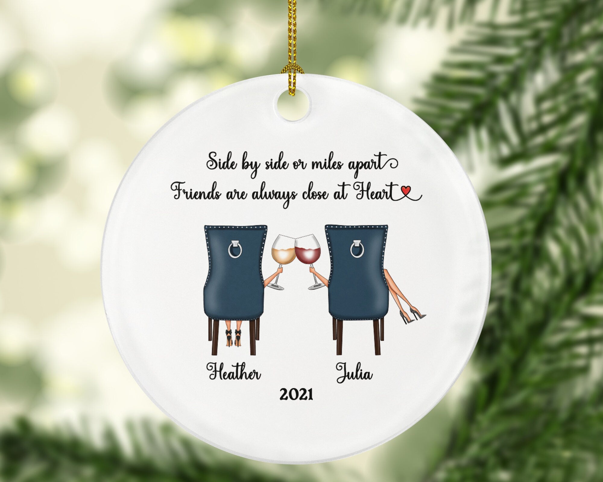 Wine Lover Girl Friends for 2 Christmas Ornament Personalized - Soul Sisters Best Friends BFF Gift, Besties