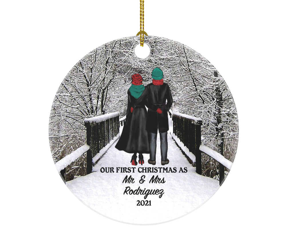 Newlywed Mr. and Mrs. Our First Christmas as Mr & Mrs Couple Personalized Ornament - Wedding Just Married Marriage Gift