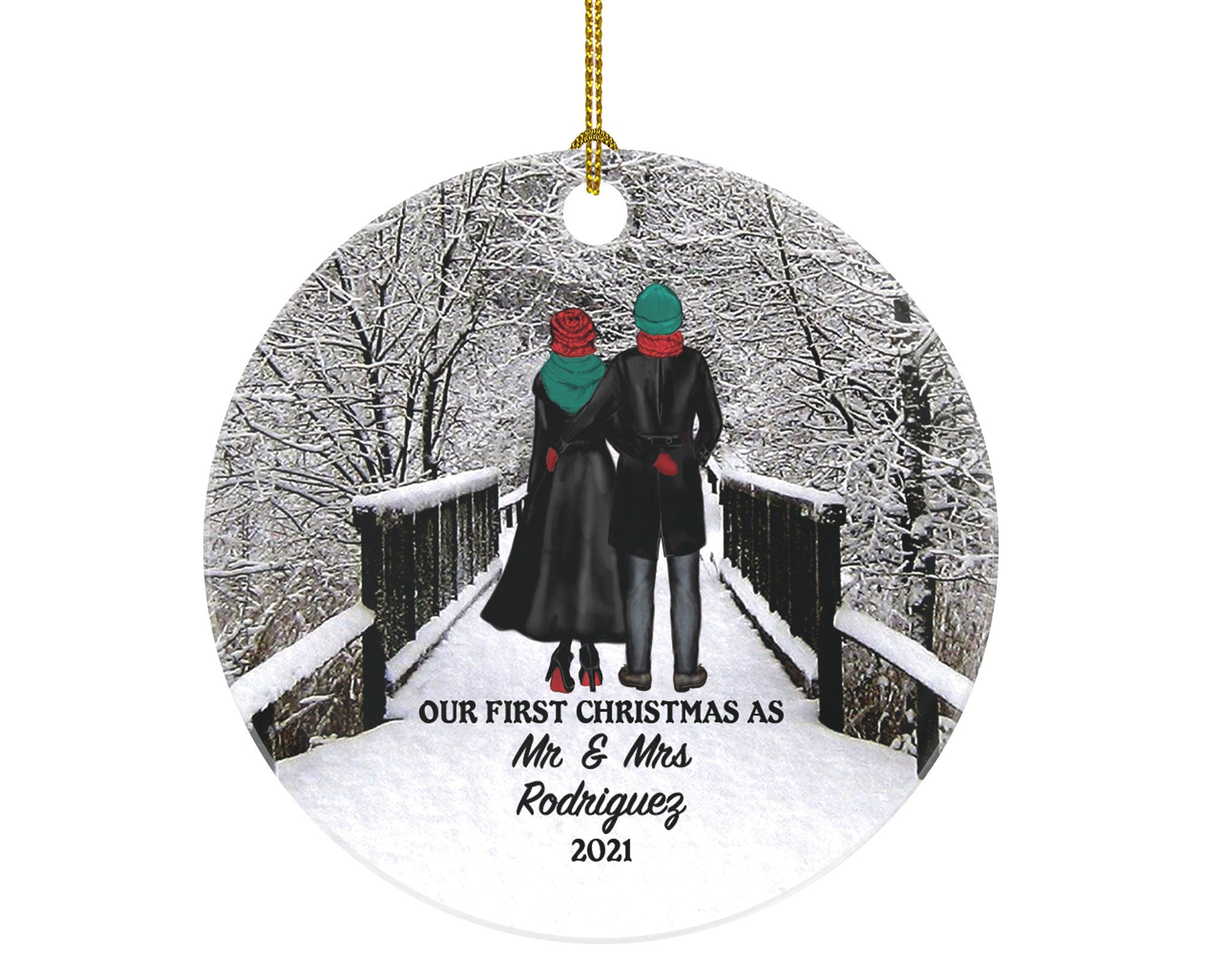 Newlywed Mr. and Mrs. Our First Christmas as Mr & Mrs Couple Personalized Ornament - Wedding Just Married Marriage Gift