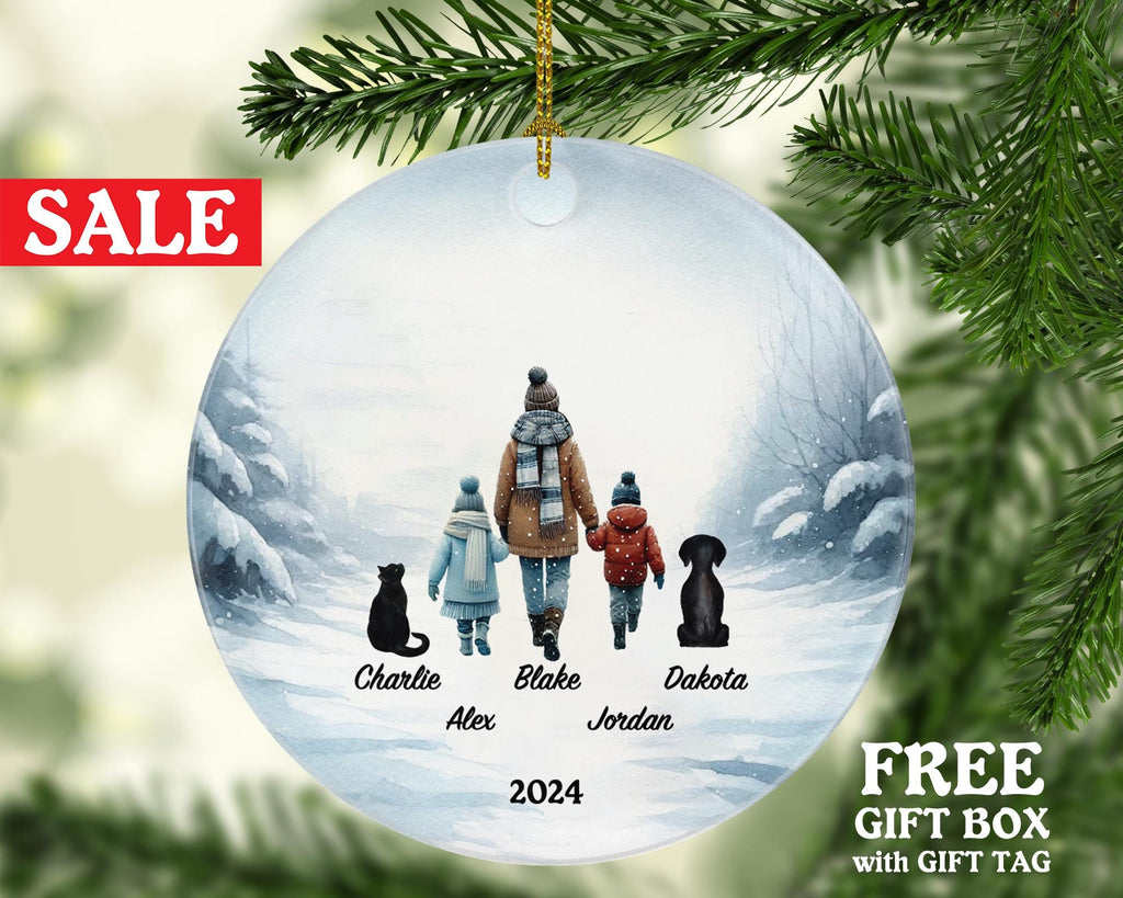 Single Mother with Kids Pet First Christmas Infants Ornament - New Babies Parents As Mother Father Mom Dad Gift Kid Child Our Family
