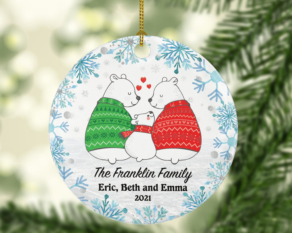 Family of 3 Christmas Ornament Personalized - Bear Family Custom Names  of Three First Ornament Gift with Kids Xmas