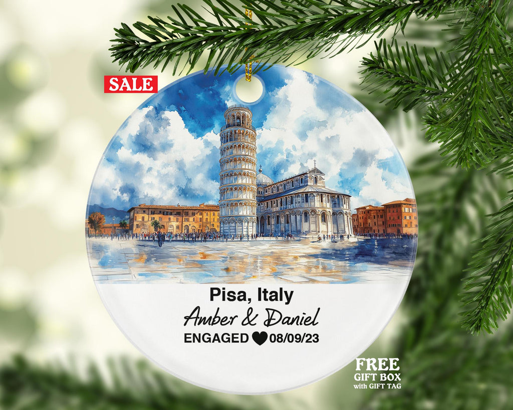 Custom Italy Pisa Ornament, Piazza dei Miracoli, Arno River, Personalized Couple Gift, Celebrate Wedding, Engagement, Honeymoon