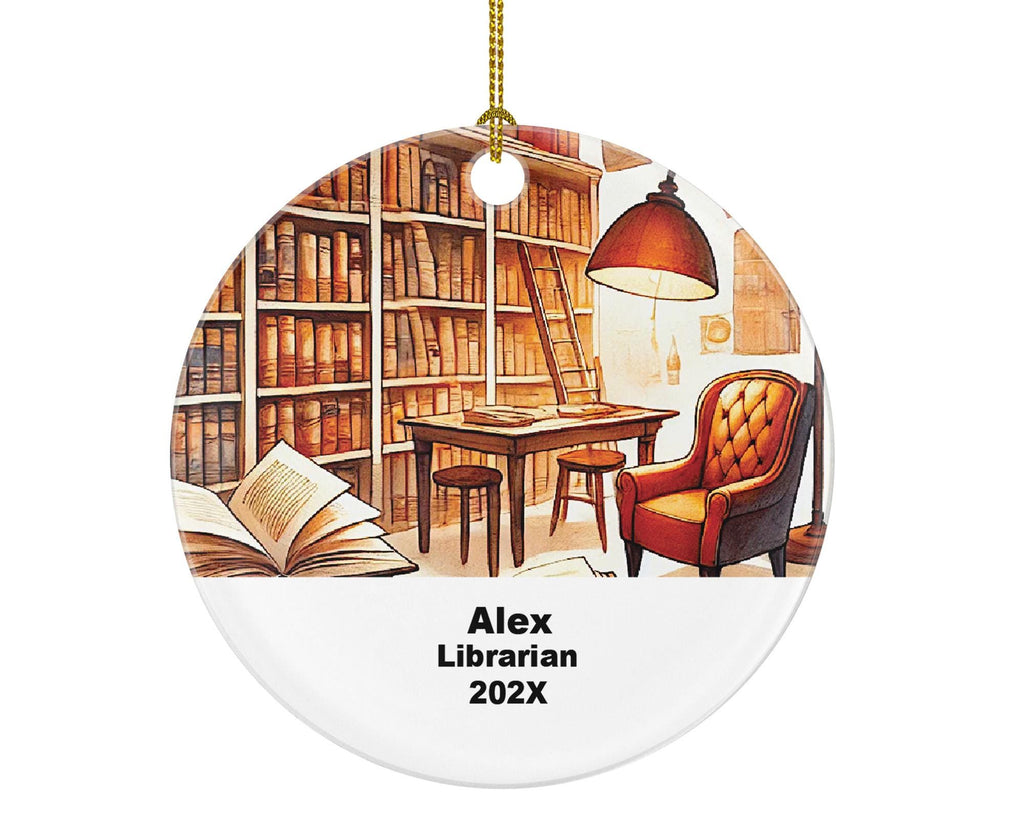 Personalized Librarian Ornament – Custom Library Gift – Book Lover and Teacher Ornament with Name and Year
