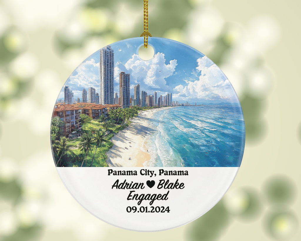 Panama City Christmas Ornament Personalized - Engaged Married Family Together Couple Travel Honeymoon Engagement Marriage