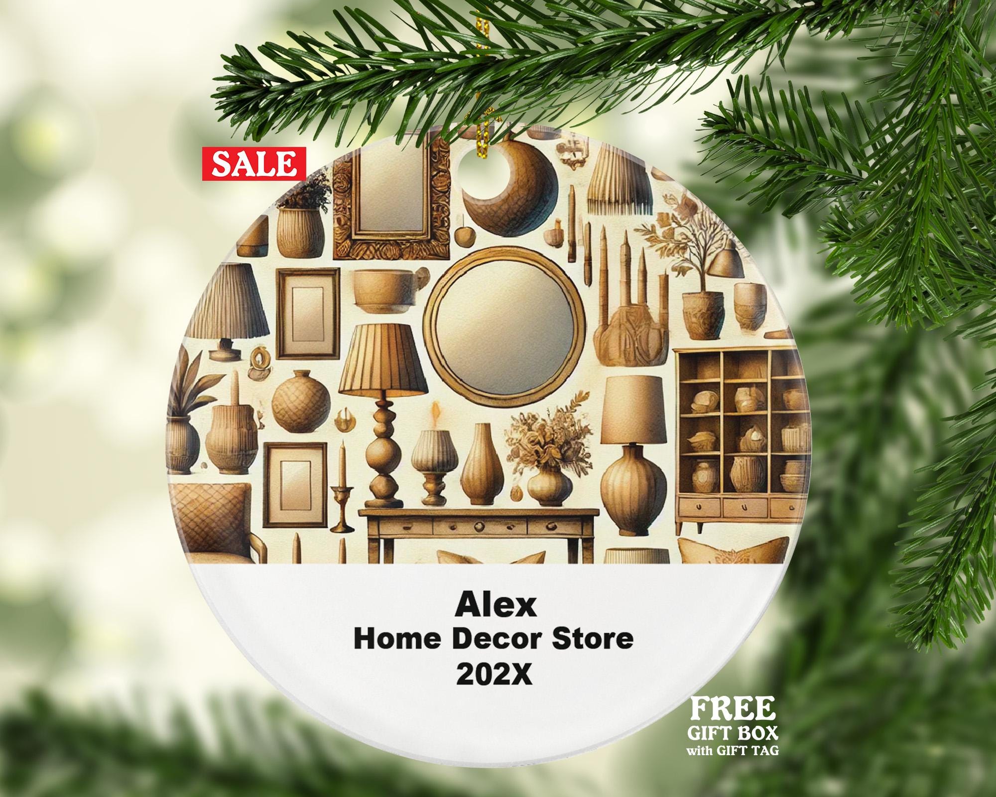 Personalized Home Decor Store Ornament – Custom Interior Design Gift – Ornament for Decor Lovers and Shop Owners