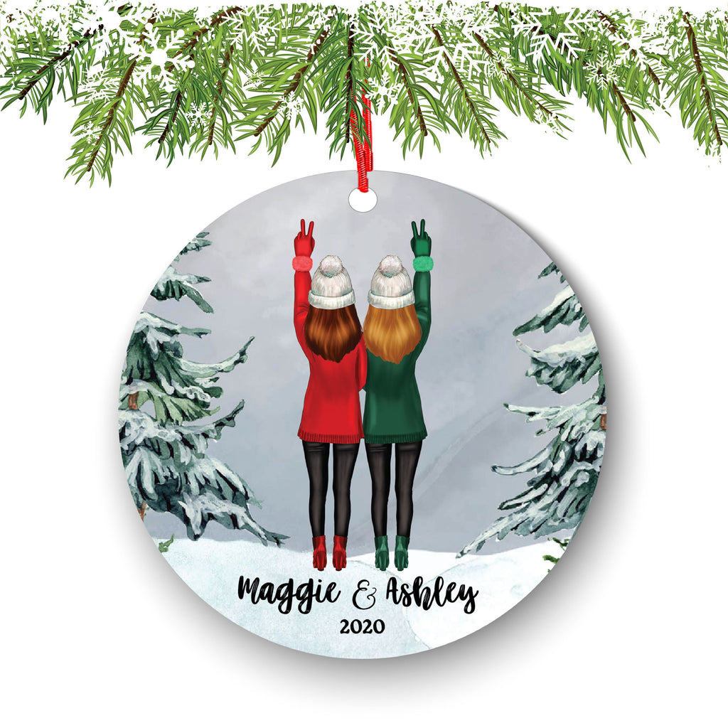 Soul Sisters for 2 Best Friends Christmas Ornament Personalized BFF Gift Custom Female Friends Besties Portrait Snow Forest Girl My Person