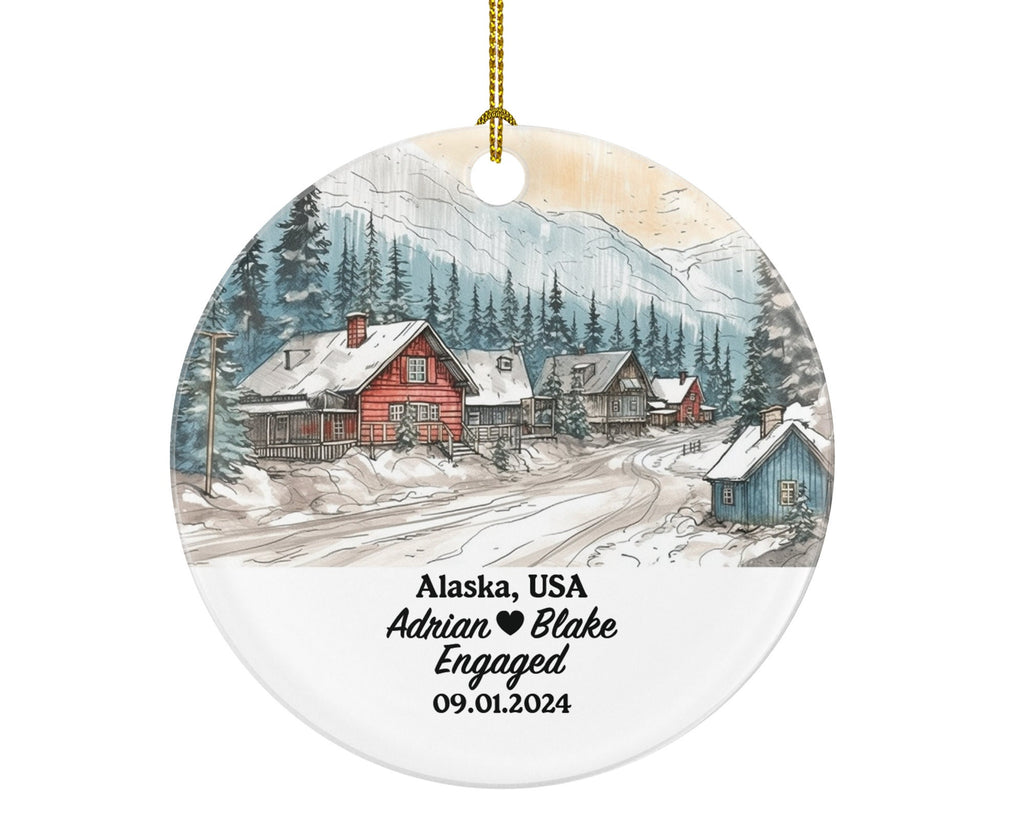 Alaska Christmas Ornament Personalized - AK Engaged Married Family Together Couple Travel Honeymoon Engagement Marriage