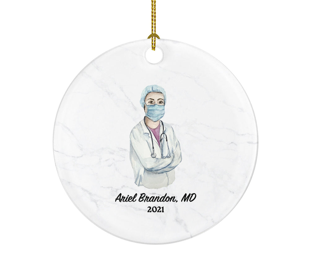 Doctor Female Christmas Ornament Personalized, Medical Doctor Operator Surgeon Health Worker Gift from Patient for Physician Practitioner MD
