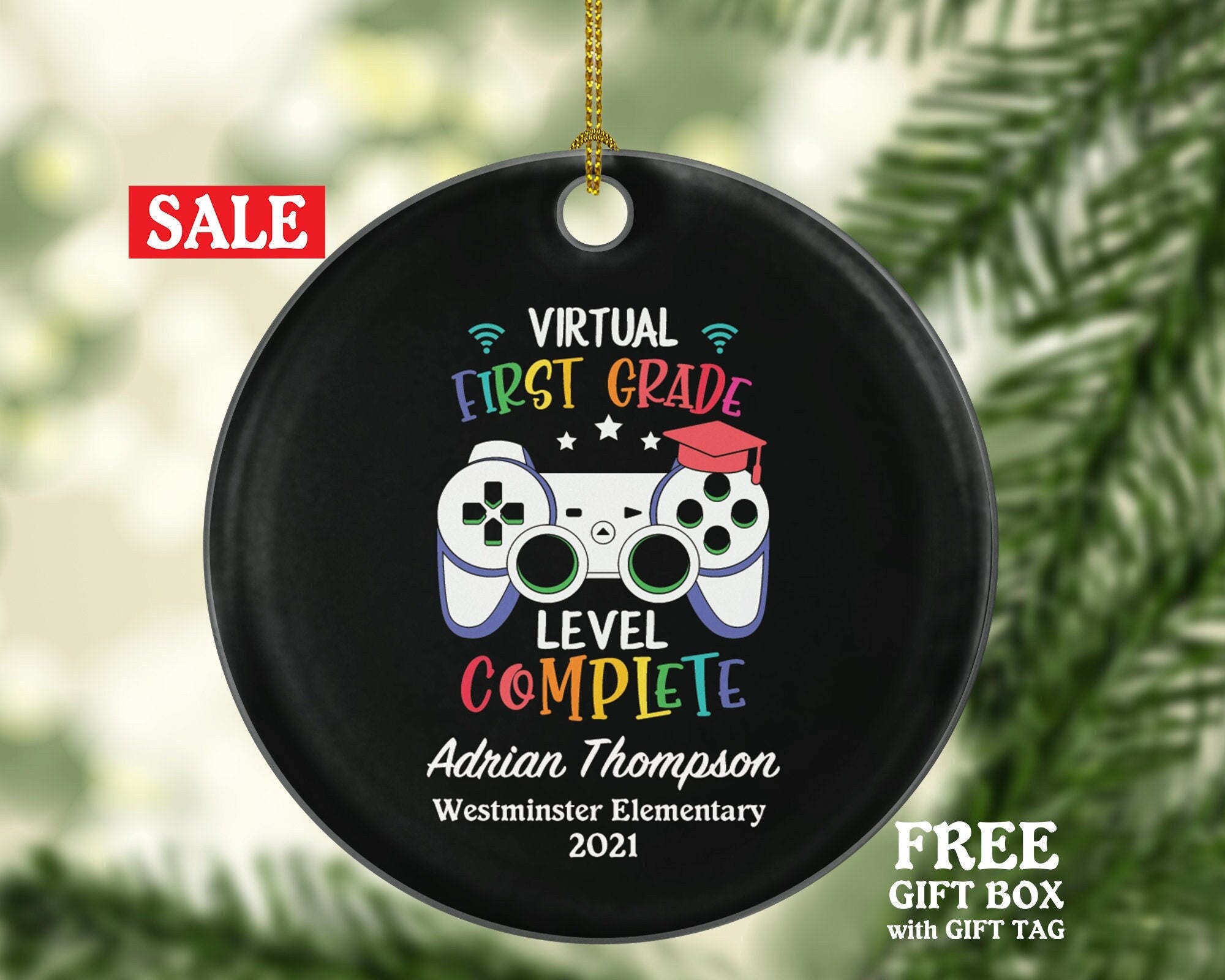 Virtual Grade Graduation Online Learning Christmas Ornament Personalized - Gamer Boy or Girl Online Schooling Remote School