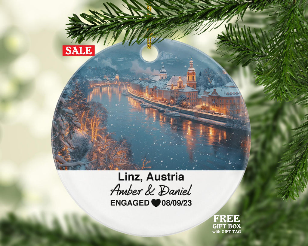 Custom Austria Linz Ornament – Personalized Danube River, Pöstlingberg Keepsake, Couple Gift for Wedding or Honeymoon