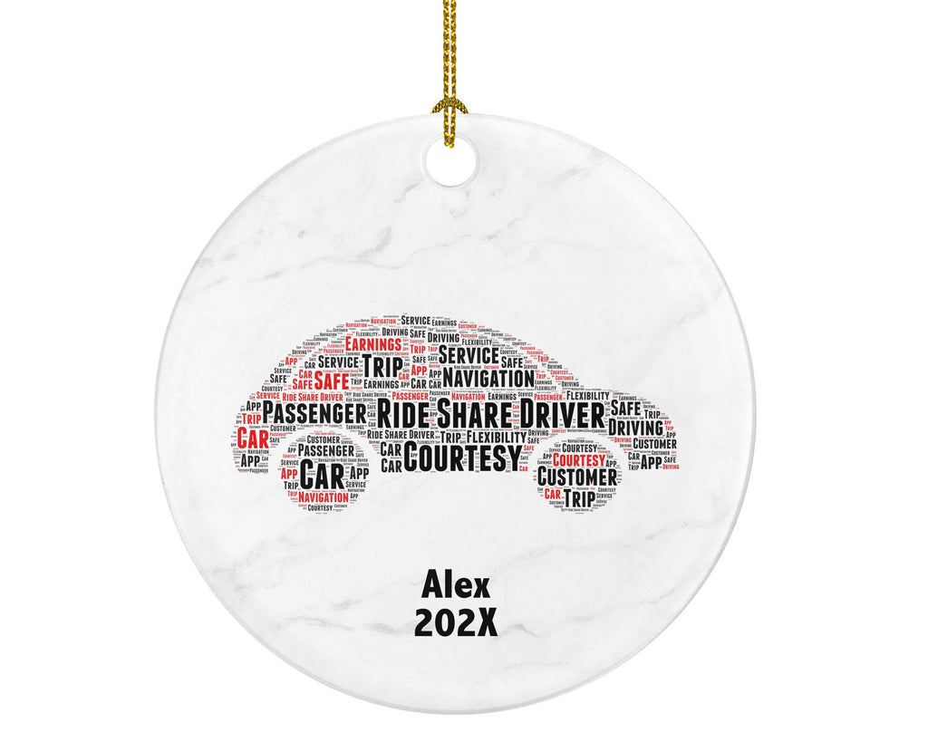 Ride Share Driver Ornament, Rideshare Gift for Drivers, Custom Car Word Art Holiday Keepsake, Ceramic Ornament
