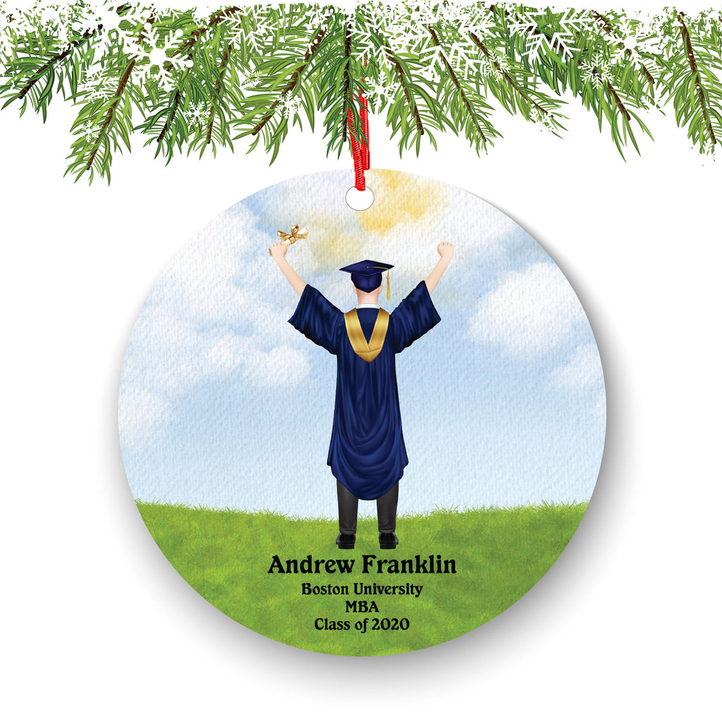Personalized Graduation Christmas Ornament Class of 2020 2021 for Custom Graduate Male Masters Bachelor Doctorate College High School Degree