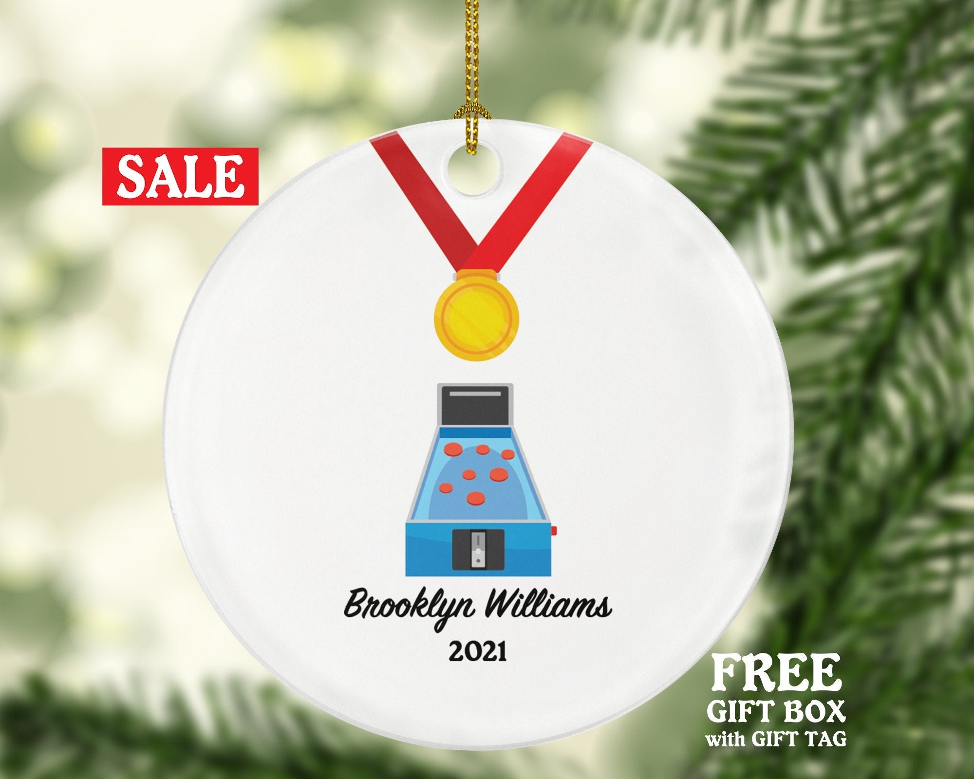 Pinball Christmas Ornament Personalized - Pinball Player Gift Pinball Lovers and Game Players