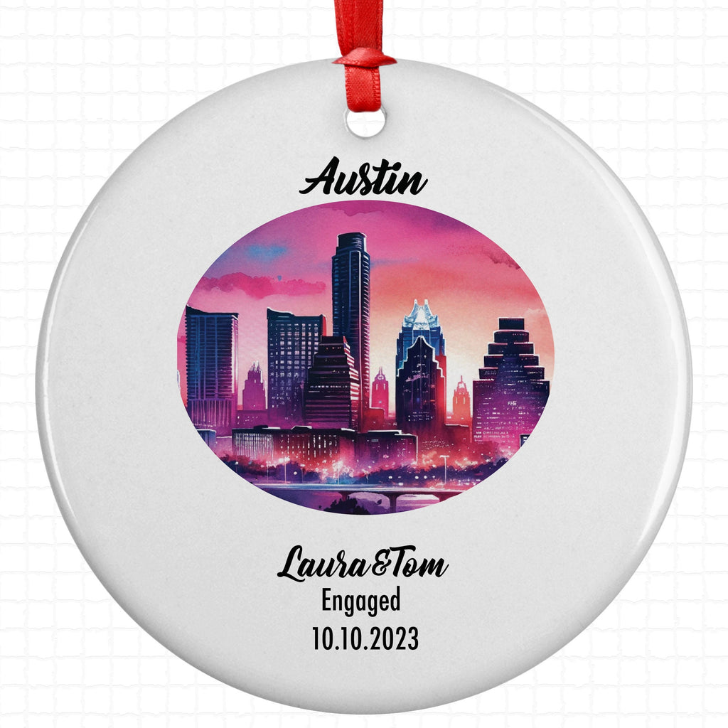 Austin Ornament, Engagement, Married, Travel, Gift for Engaged Couple, Engagement Gift, Trip, Vacation Souvenir