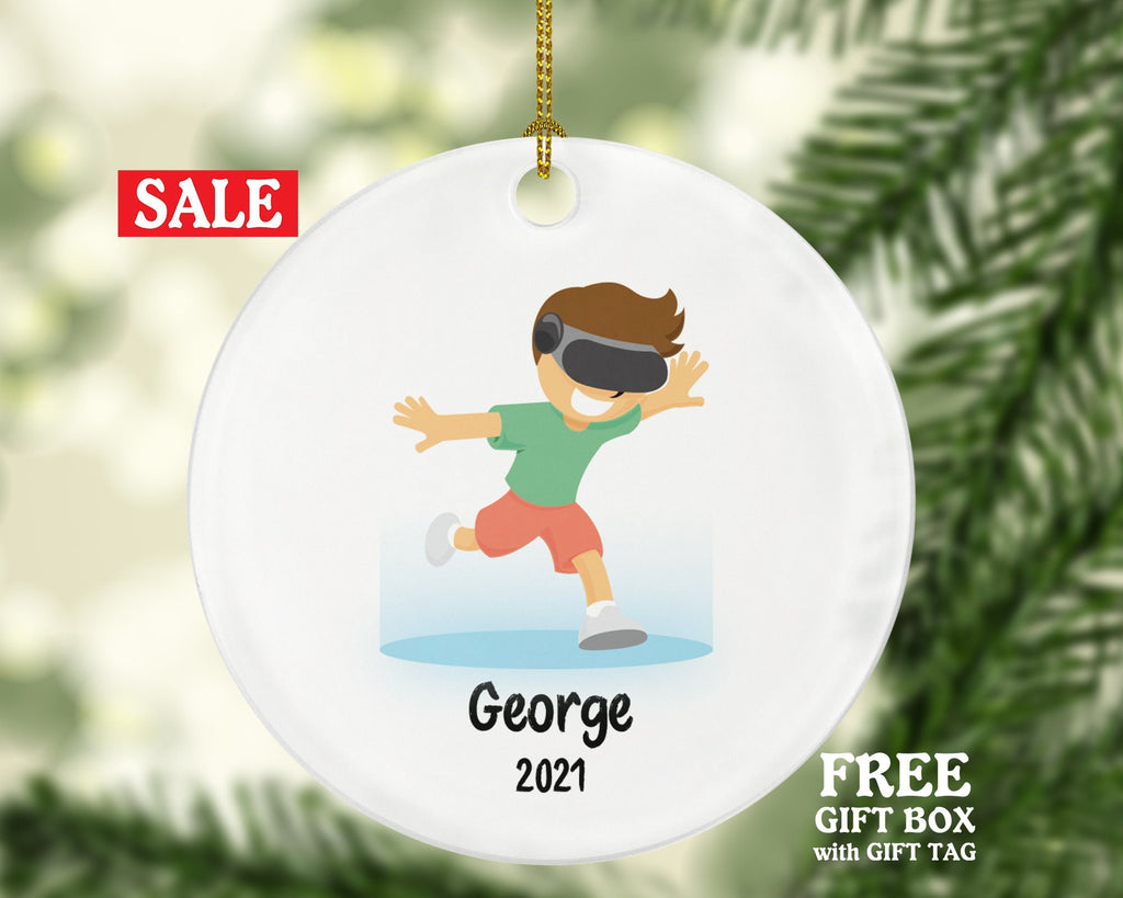 Virtual Reality Male Personalized Christmas Ornament Child for Tree Boy Kid Brown White Skin Hair Blonde Dark Black Video Gamer Game Gift