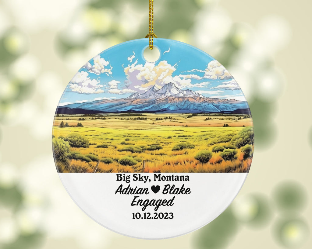 Big Sky Montana Christmas Ornament, MT Engaged Married Family Together Couple Travel Honeymoon Wedding Engagement Marriage