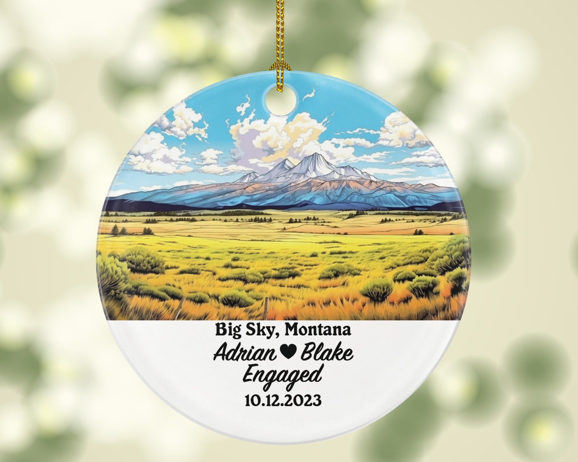 Big Sky Montana Christmas Ornament, MT Engaged Married Family Together Couple Travel Honeymoon Wedding Engagement Marriage