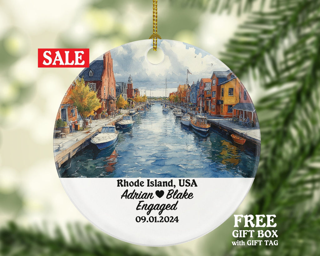 Rhode Island Christmas Ornament Personalized - RI Engaged Married Family Together Couple Travel Honeymoon Engagement Marriage