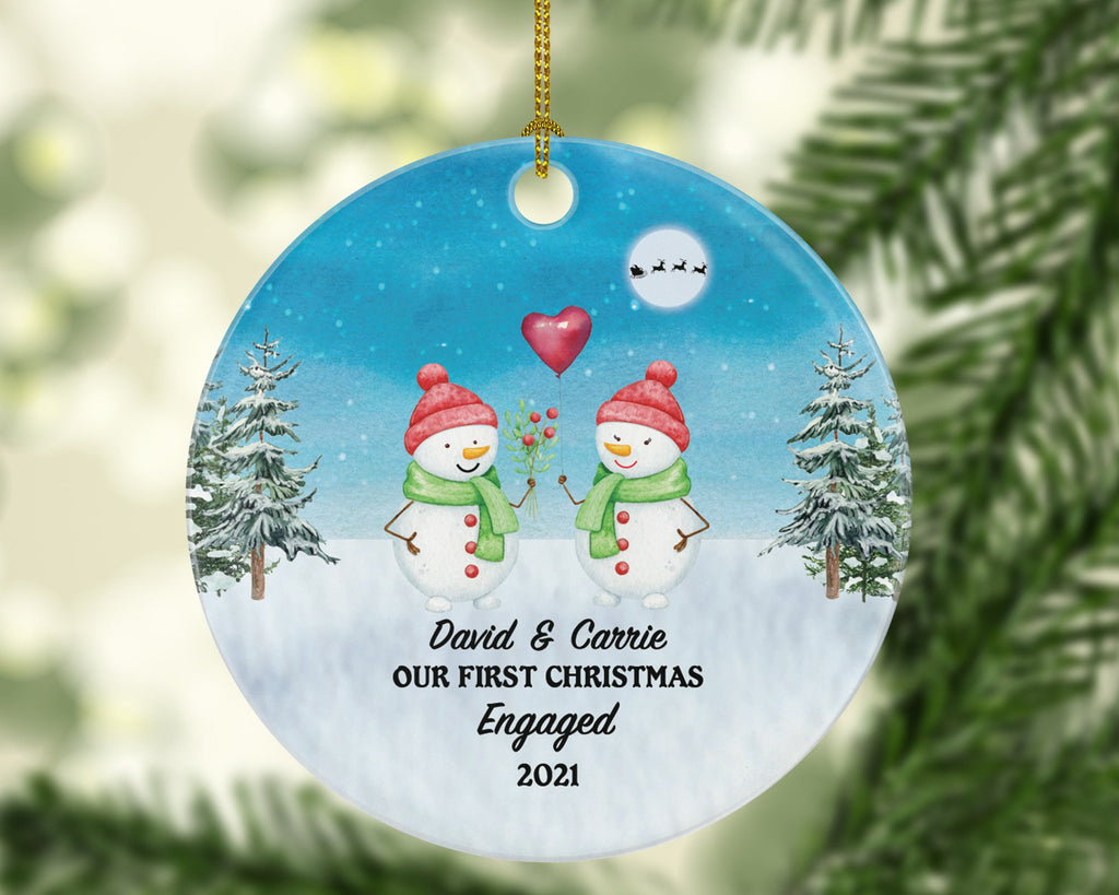 First Christmas Engaged Personalized Ornament - Engagement Announcement Couple Gift - Custom Date Name - Future Husband Wife