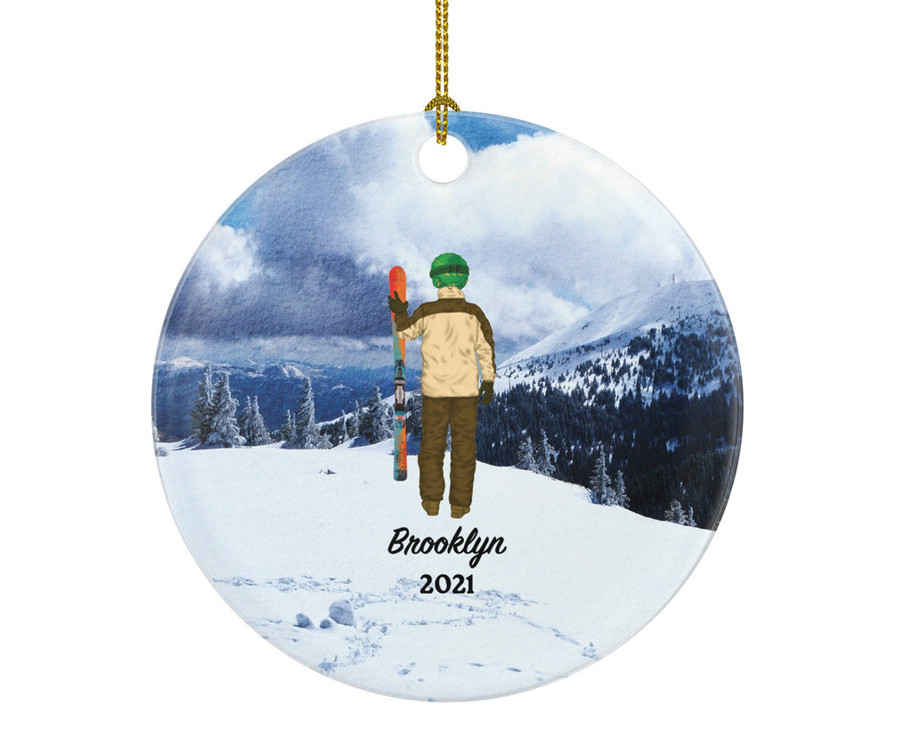 Skiing Christmas Ornaments Downhill Skier, Male Boy Ski Trip Vacation, Winter Sports Ornament Personalized Gift Sports Hobby Occupation