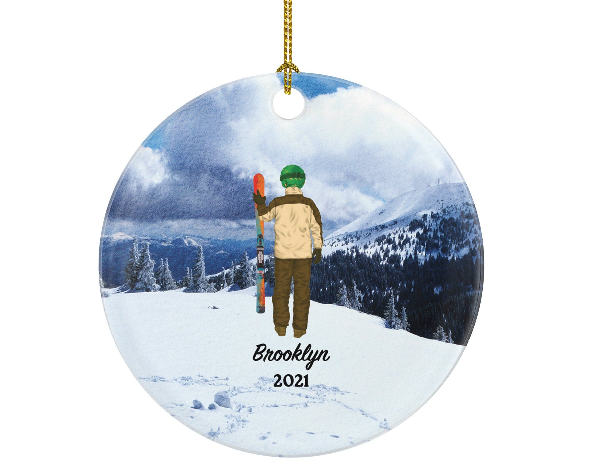 Skiing Christmas Ornaments Downhill Skier, Male Boy Ski Trip Vacation, Winter Sports Ornament Personalized Gift Sports Hobby Occupation