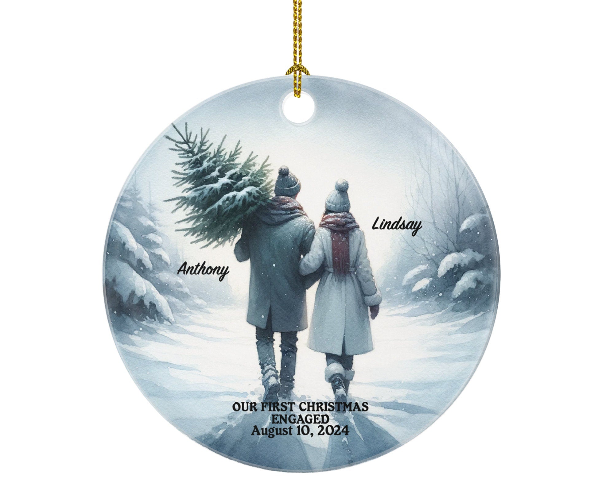 First Christmas Engaged Custom Ornament - Personalized Engagement Announcement Couple Gift - Custom Date Name - Future Husband Wife