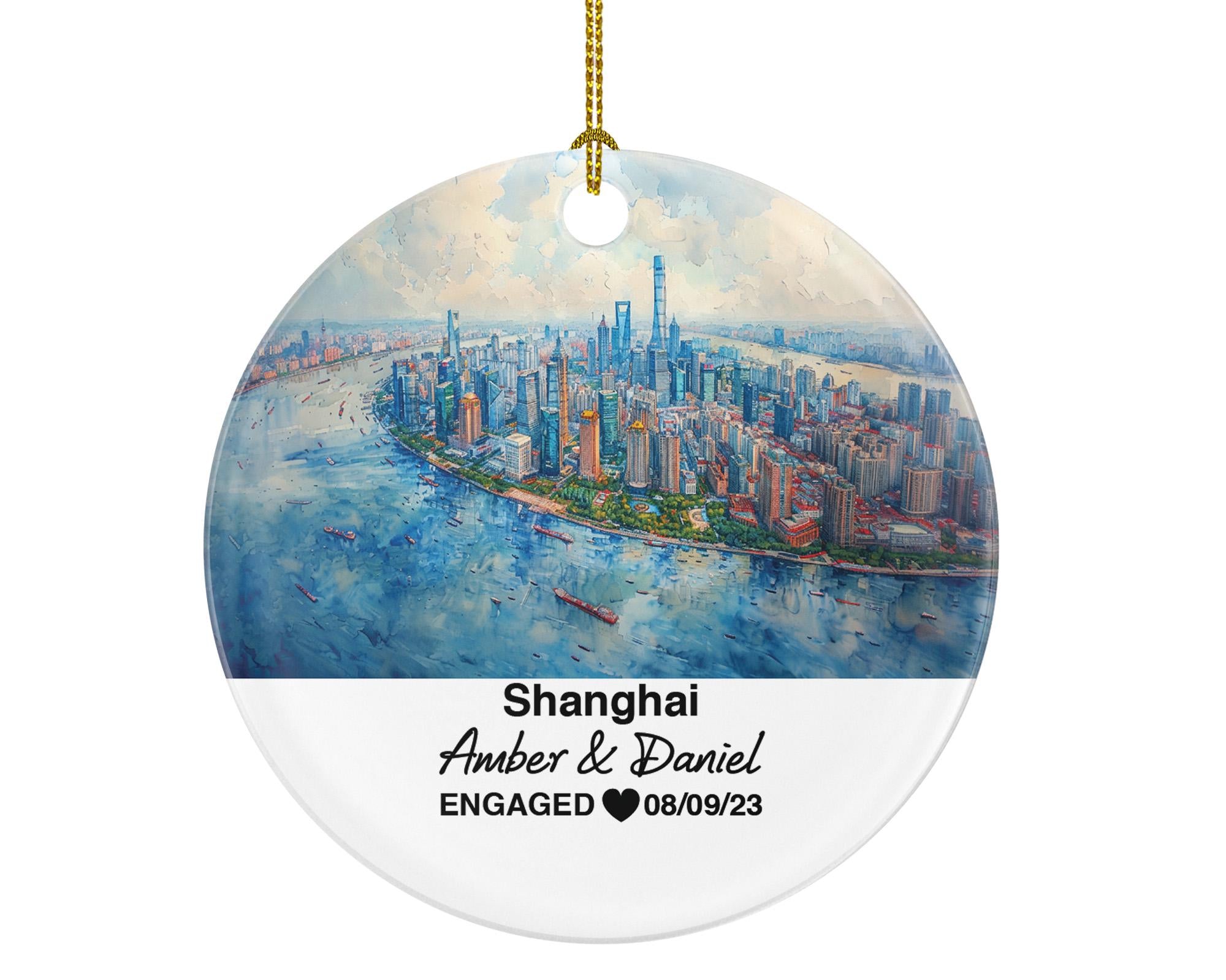 Custom Shanghai China Ornament, Oriental Pearl Tower & Nanjing Road View, Personalized Couple Gift, Celebrate Wedding, Engagement, Honeymoon