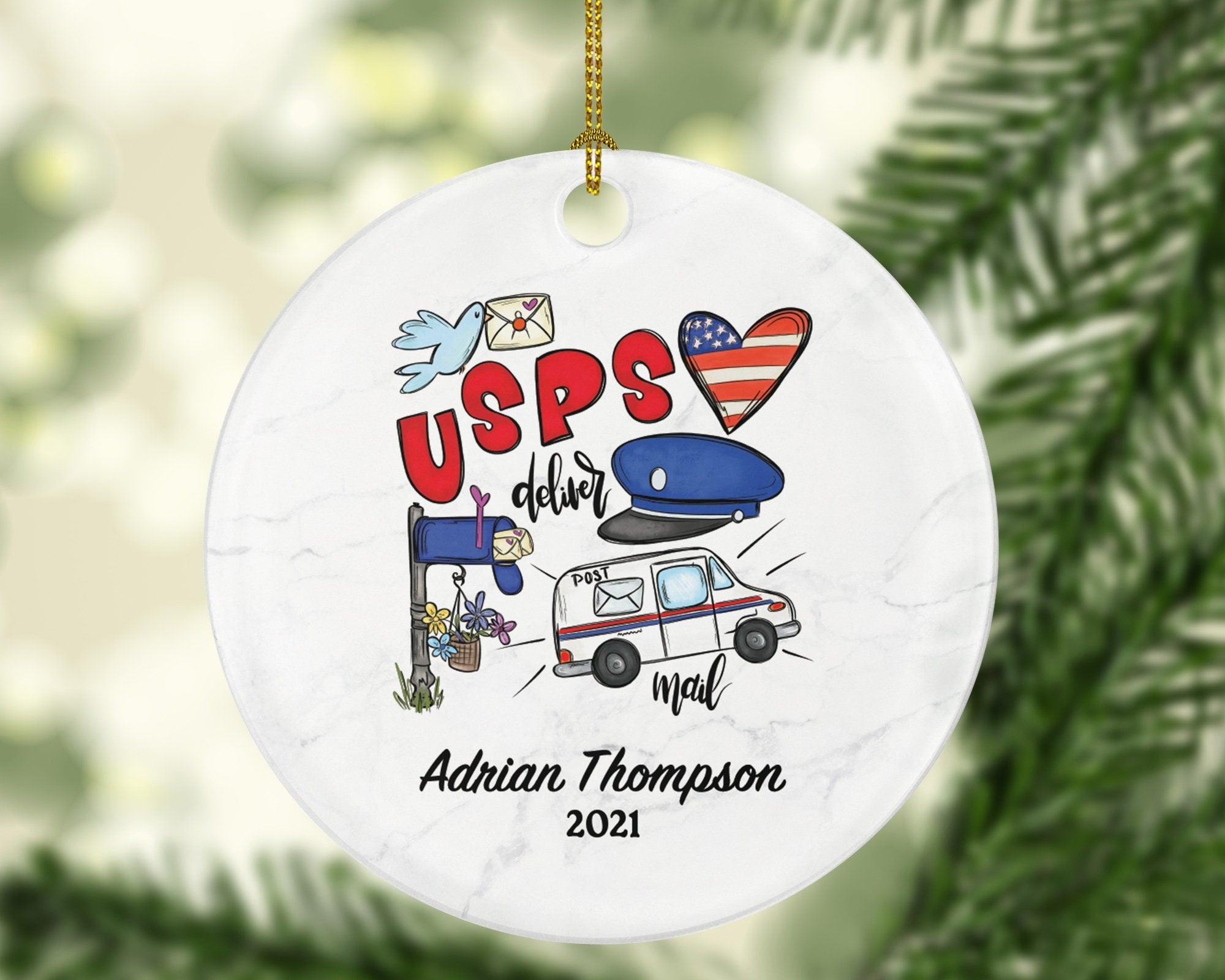 Mail Carrier Truck Postal Worker Christmas Ornament Personalized - Mailman Appreciation Gift Thank You Essential Worker Holiday