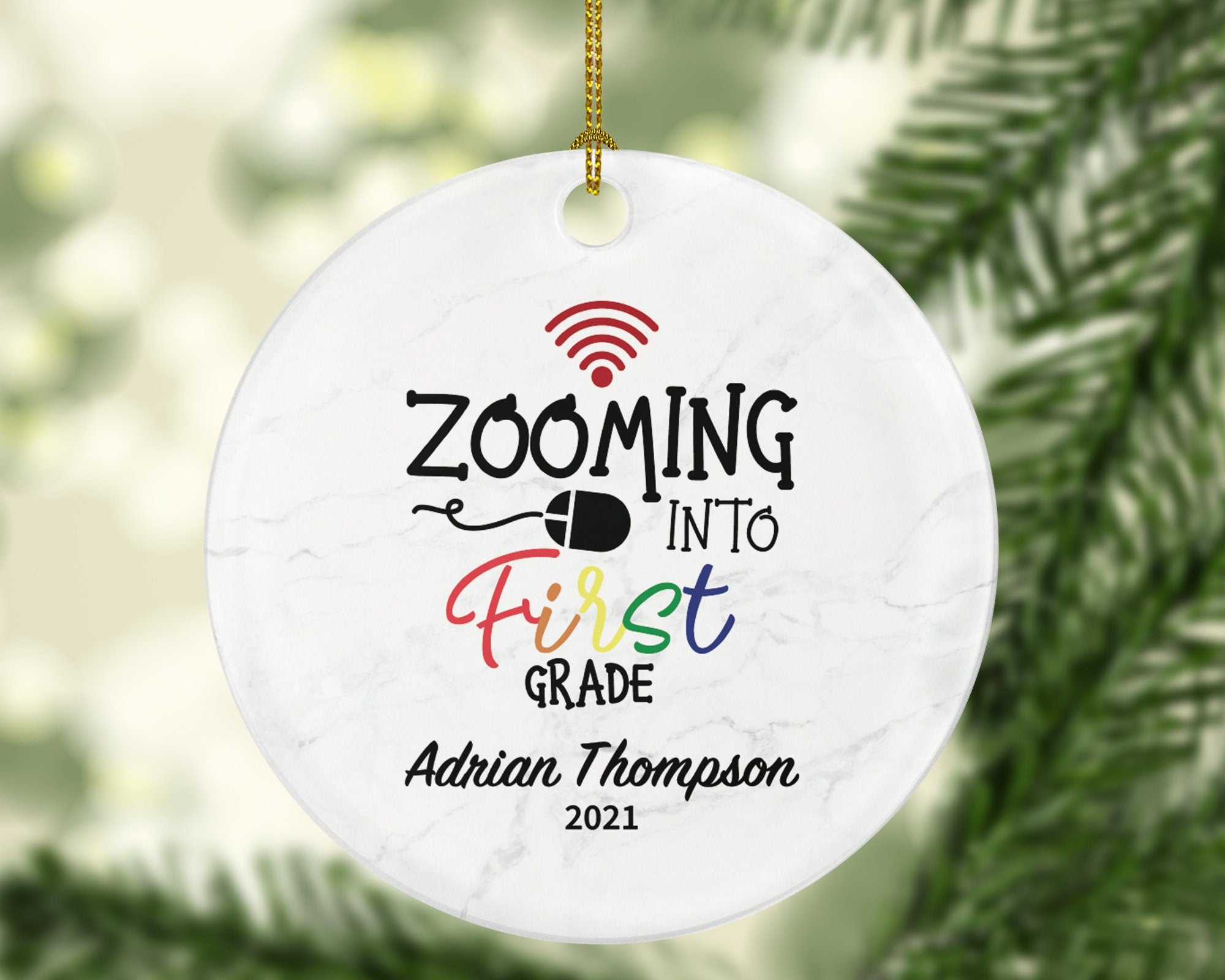 Virtual Grade Online Learning Christmas Ornament Personalized - Zoom Zooming into Grade Boy or Girl Online Schooling Remote School