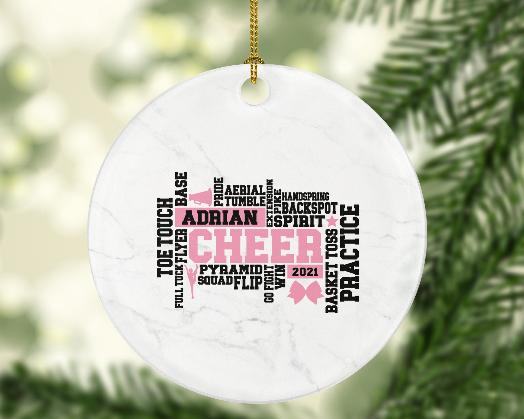 Cheer, Cheerleader Christmas Ornament - Team Sport, PomPom Personalized Gift for Dancer Do Perform
