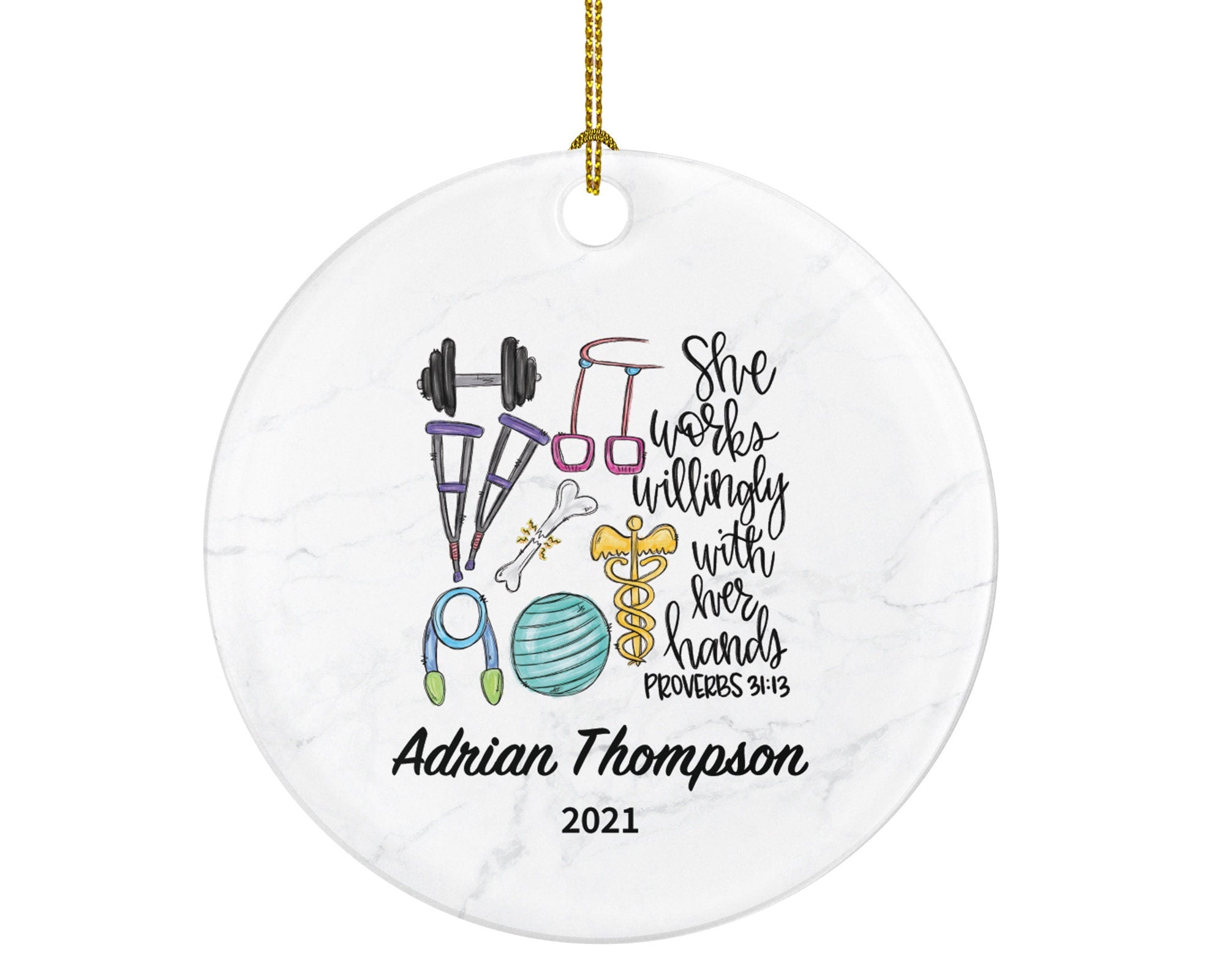 Physical Therapist Christmas Ornament for Female, PT Personalized Gift, Physiotherapist Ornament, Medical Ornament